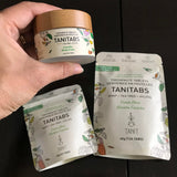 Canadian made fresh mint toothpaste tablets made with NHAP, tea tree and xylitol come packaged in a 45 g glass jar (124 tablets), 22g (62 tablets) or 45g (124 tablets) compostable pouches.