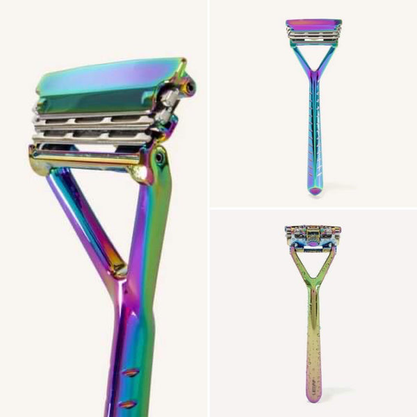 Leaf Razor with prism finish is a modern razor by Leaf Shave with a built-in pivoting heads and up to three blades for a better, more sustainable shave every time