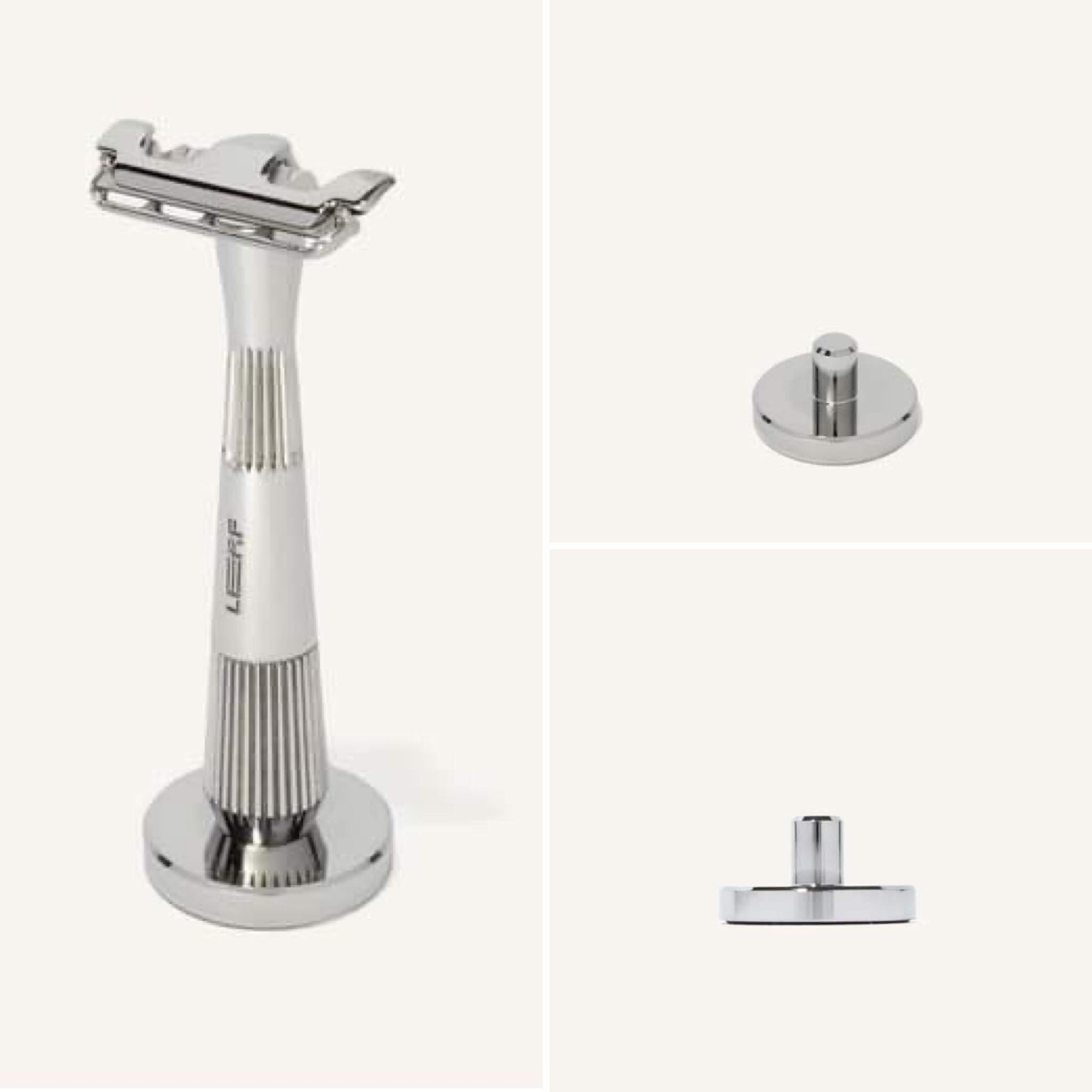 Display your chrome twig or thorn razor proudly in this convenient stand designed with helpful features like an embedded rubber foot so that it stays in place.