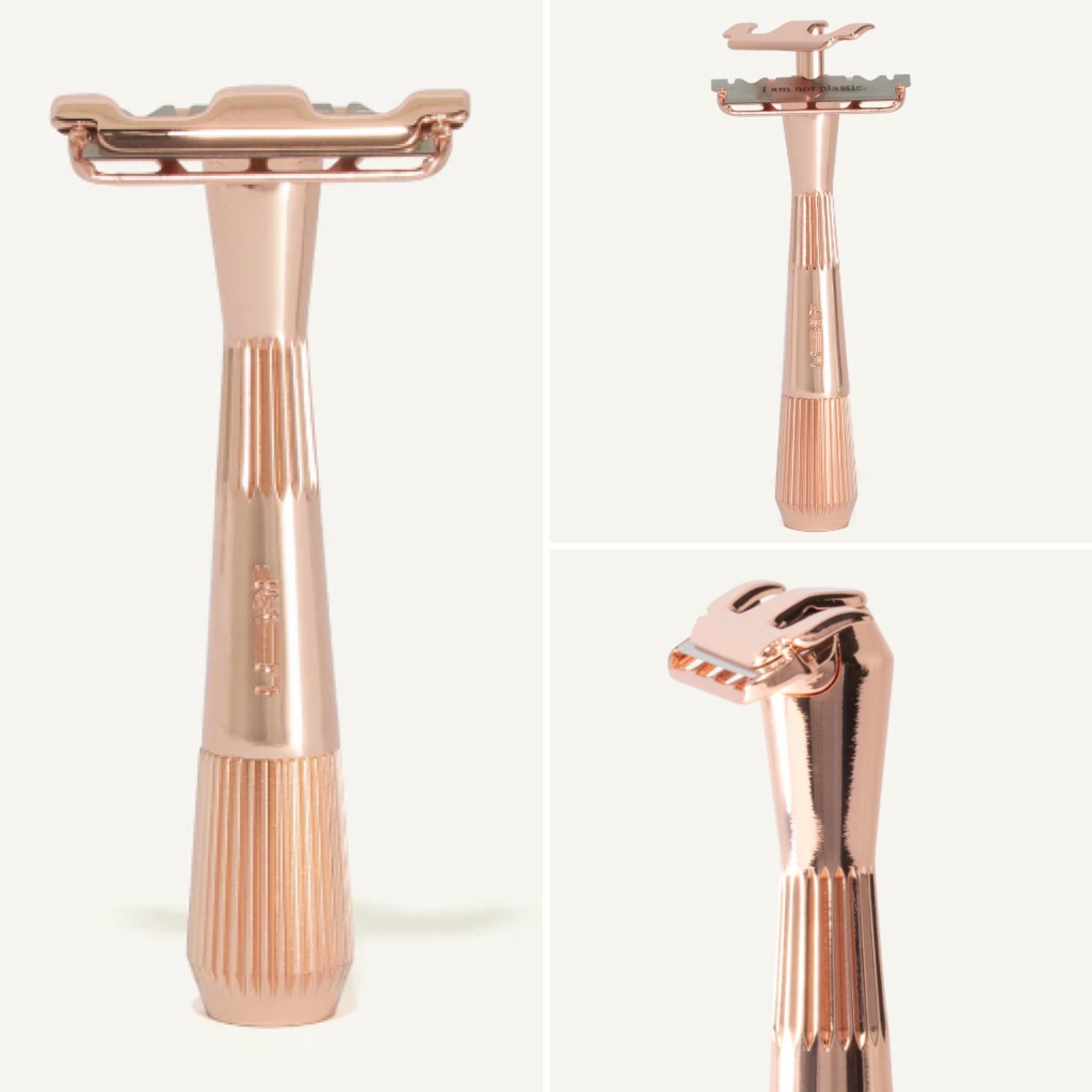 The Twig Razor with a rose gold finish is a  single edge razor reimagined for sensitive skin, safe-use, and small places.
