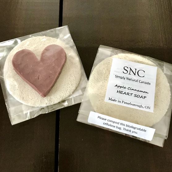 simply natural canada apple cinnamon cider heart soap guest soap and loofah slice set made in canada