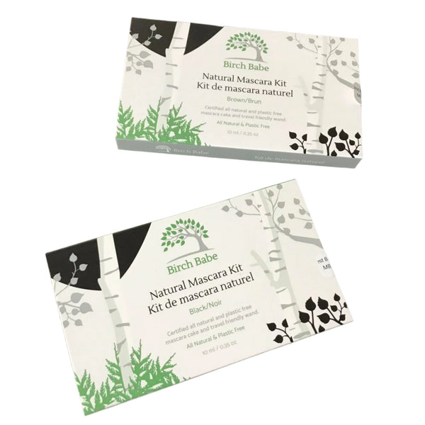 Plastic free natural mascara kit available in brown or black made in Canada by Birch Babe