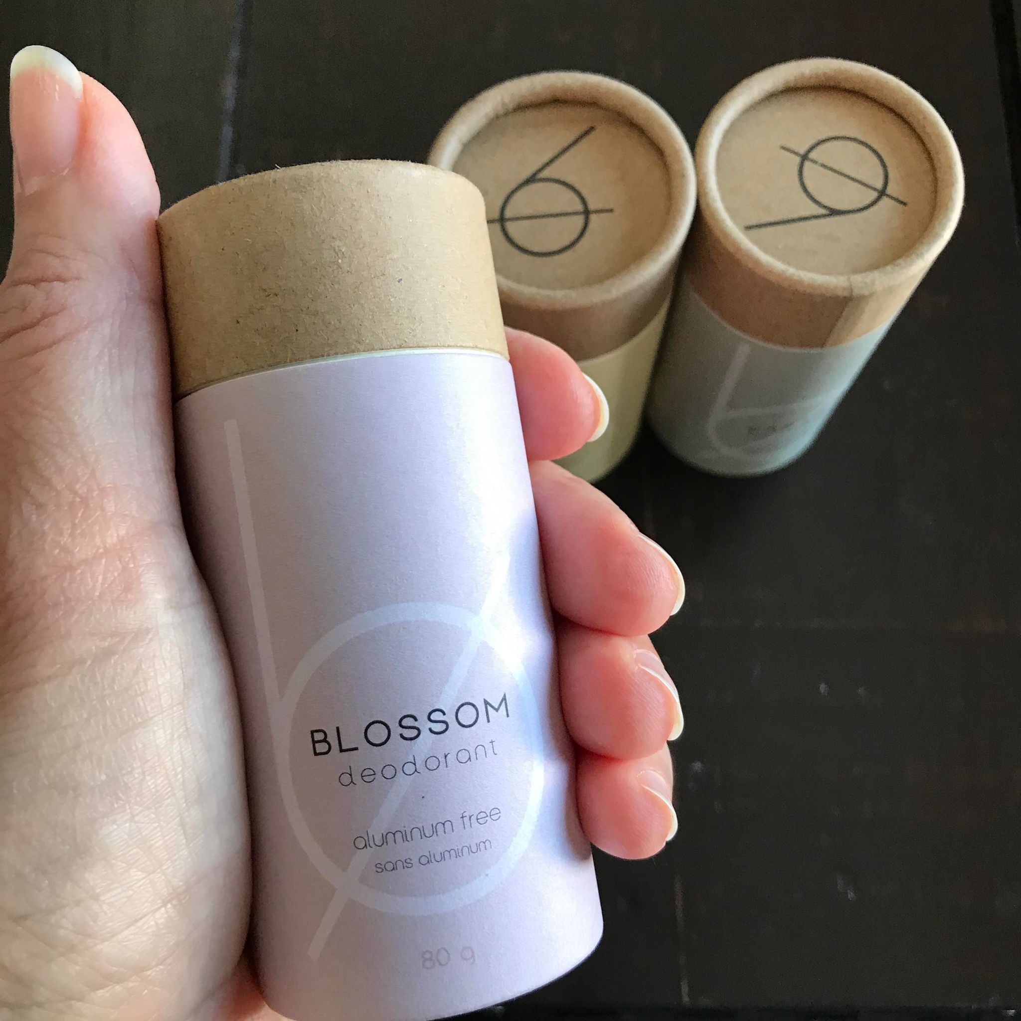 soft and floral scented deodorant made in canada by bottle none comes in a brown cardboard compostable tube, is baking soda free and formulated with magnesium powder and zinc to eliminate bacteria making it ideal for anyone with  sensitive skin.
