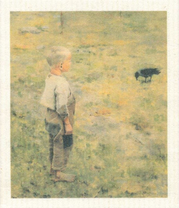 Beautiful and absorbent this kitchen cloth features Akseli Gallen-Kallela's Boy With Crow 1884 from Ateneum Finnish National Gallery