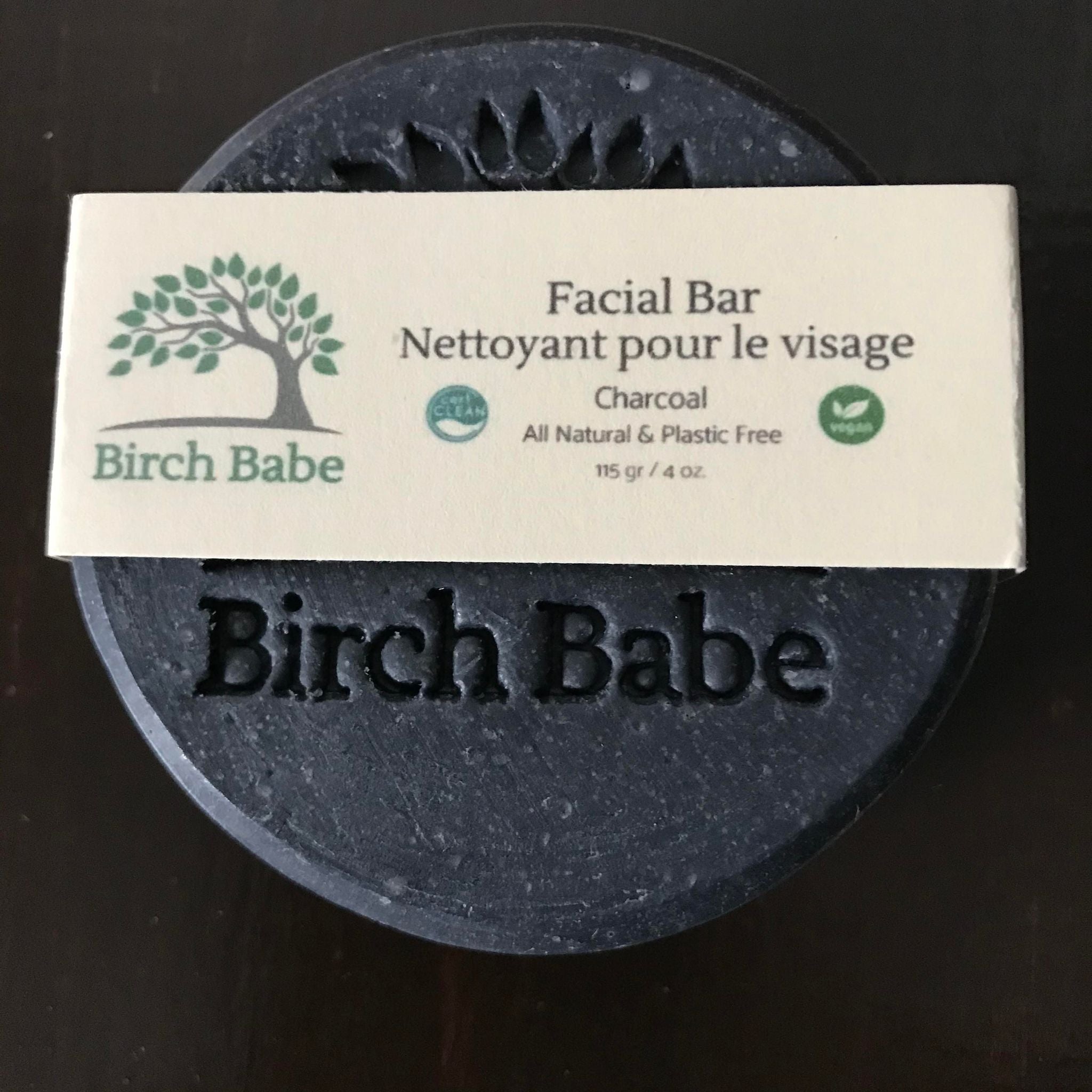 Canadian made round vegan facial bar made with activated charcoal for gently cleansing your skin
