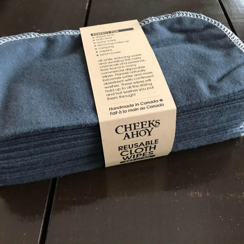 Charcoal reusable cloth wipes set of 30 made in Canada by Cheeks Ahoy of 100 percent cotton