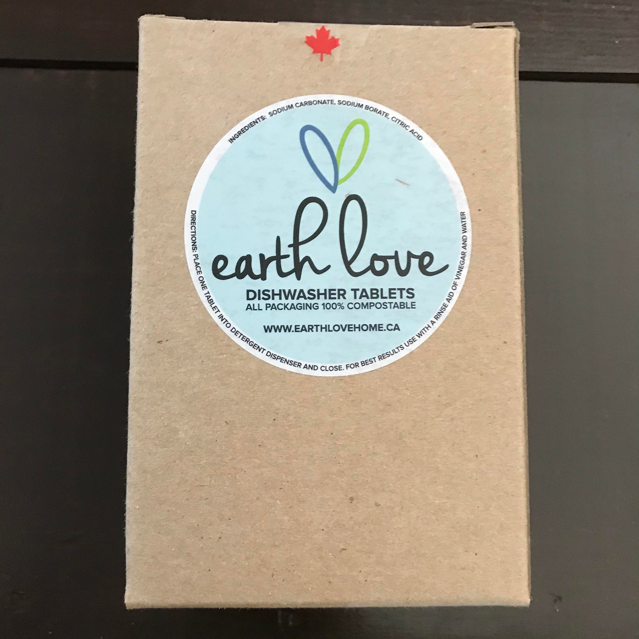 earth love 120 natural dishwasher tablets in compostable packaging made in canada