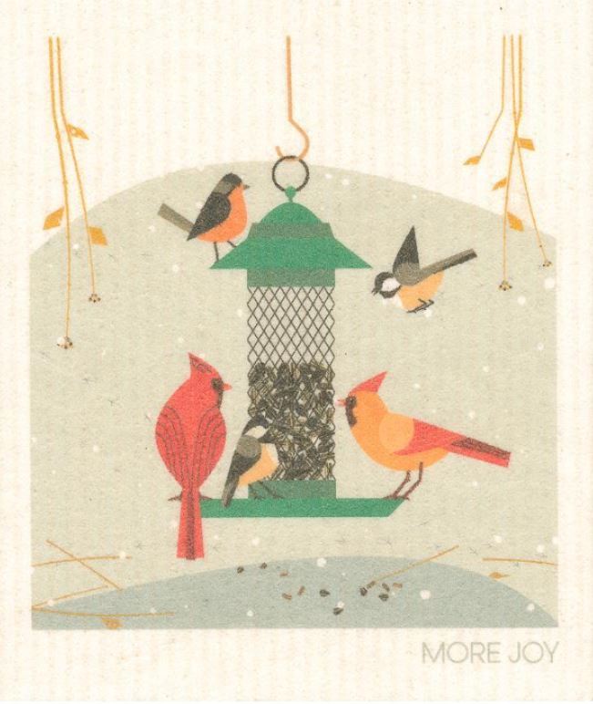 more joy swedish sponge dish cloth available in canada with five birds at a hanging bird feeder 20 x 17 cm