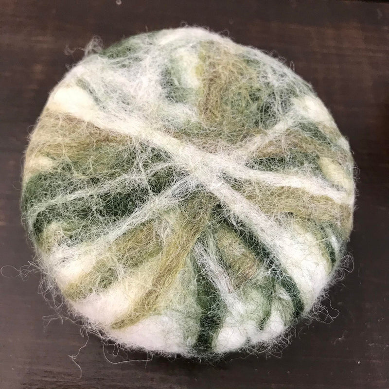 Cedar sage felted soap in green and white made in Canada and felted by hand