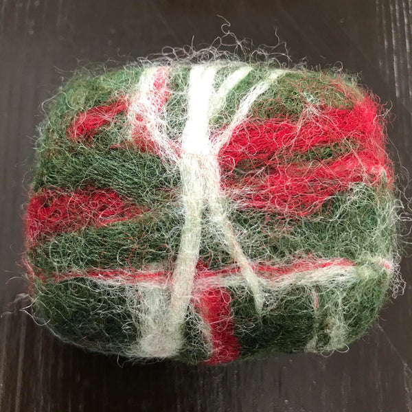 Handcrafted Simply Natural Canada cedar fir essential oil wine guest soap hand felted in shades of red, white and green