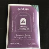 Canadian made Good Juju 36 load lavender bloom laundry detergent eco strips in compostable packaging