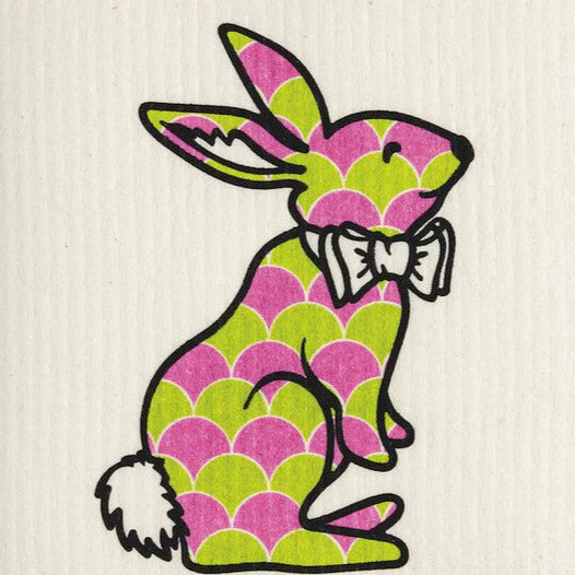 lime green and pink bunny with white bowtie wet it swedish cloth 