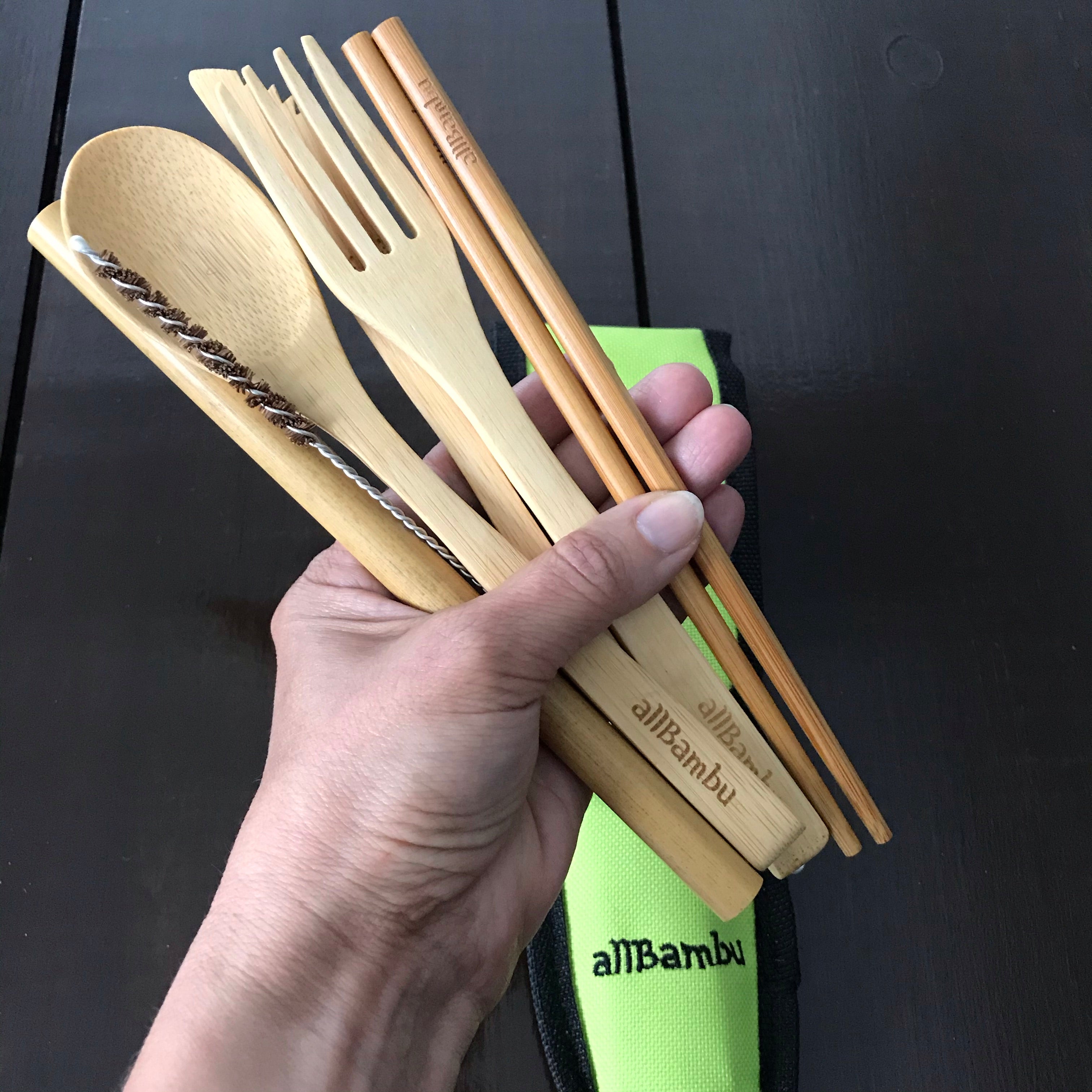 allbambu on the go bamboo cutlery set