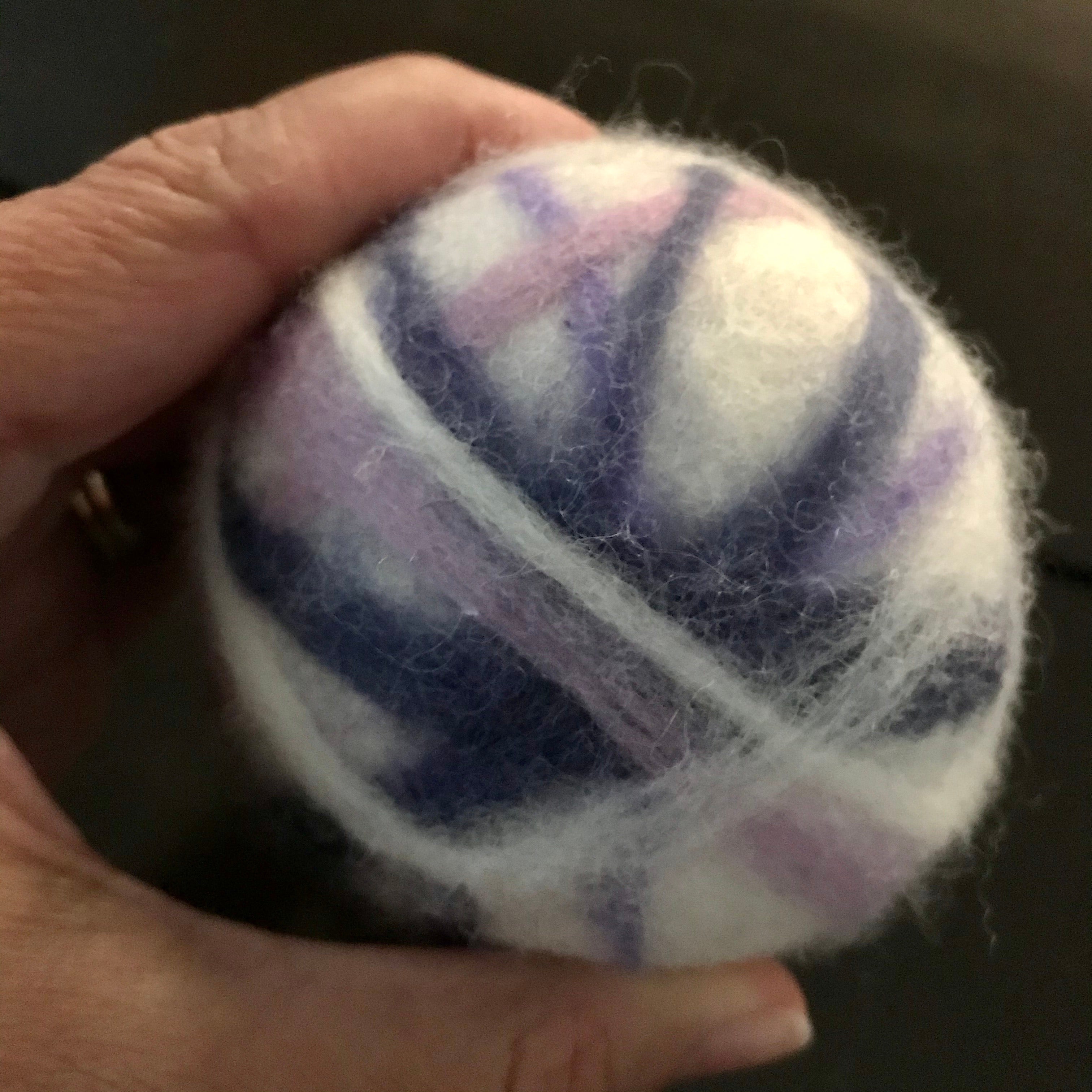 large canadian made white, pink and purple 100 percent wool dryer ball sold individually