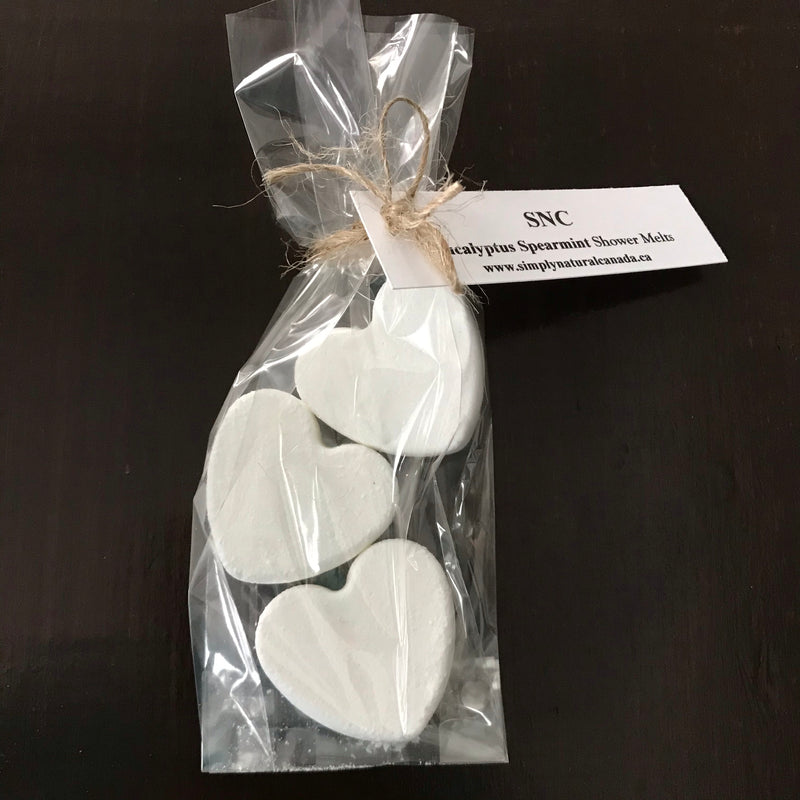 large eucalyptus spearmint heart shower melts made in canada 3 pack