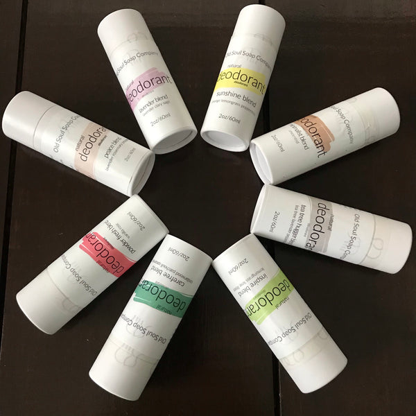 canadian made natural essential oil stick deodorants in compostable tubes