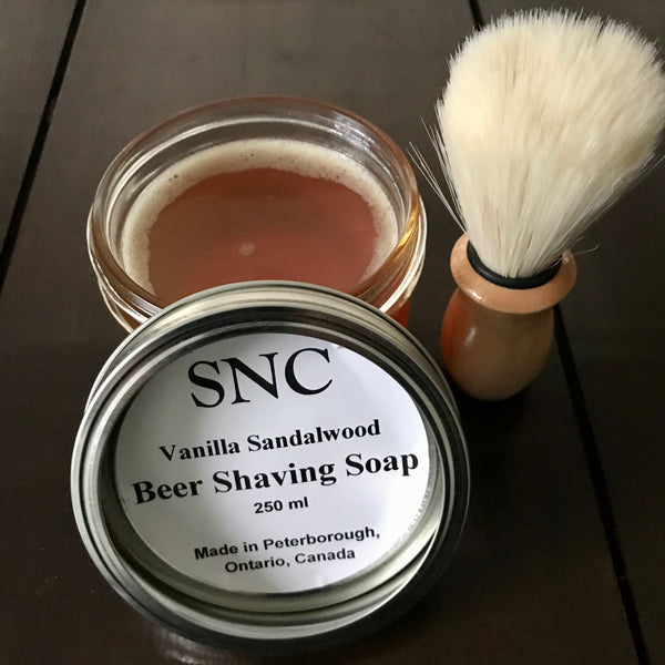 vanilla sandalwood beer shaving soap in a jar made in canada (shaving brush sold separately)