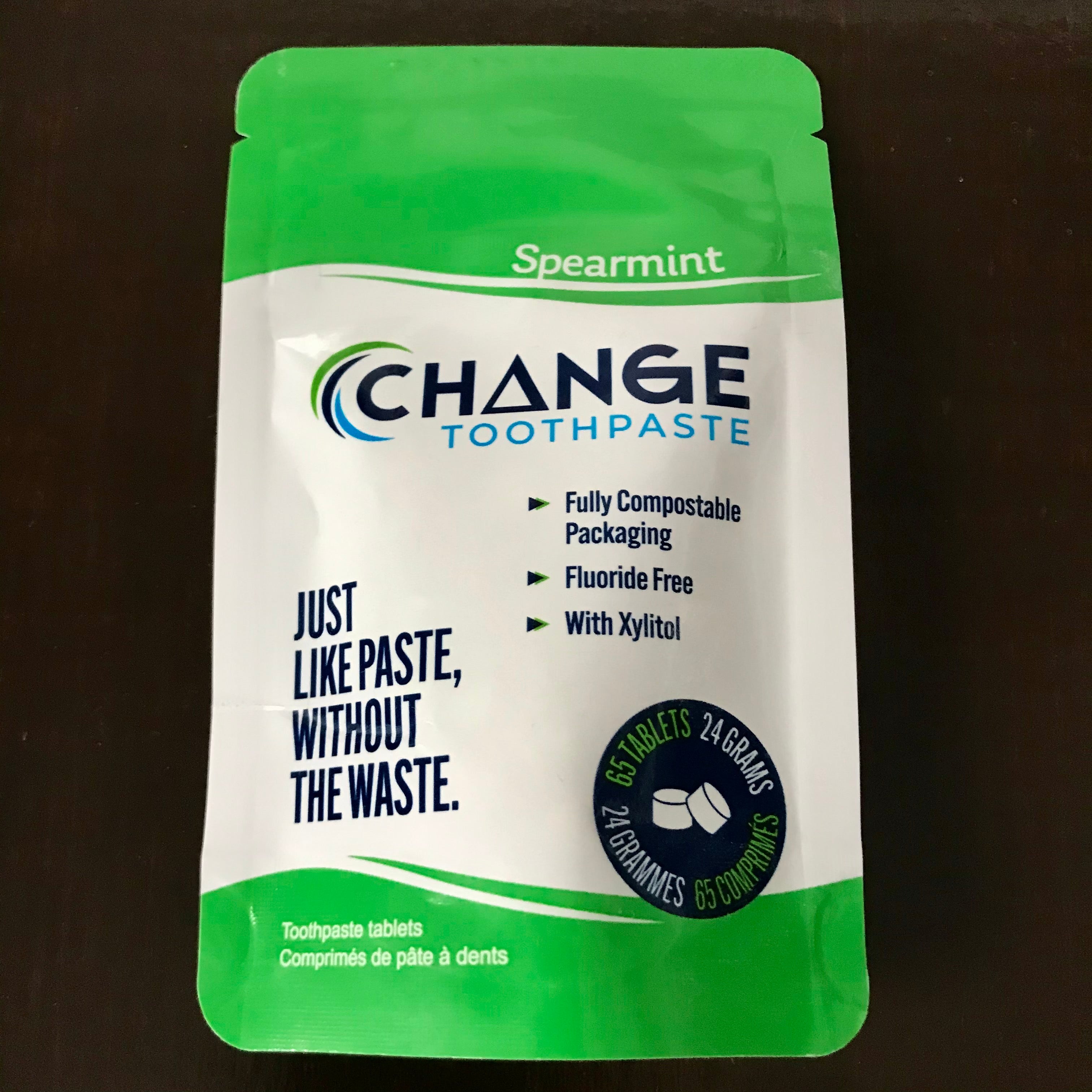 spearmint change toothpaste tablets 65 1 month supply compostable packaging made in canada