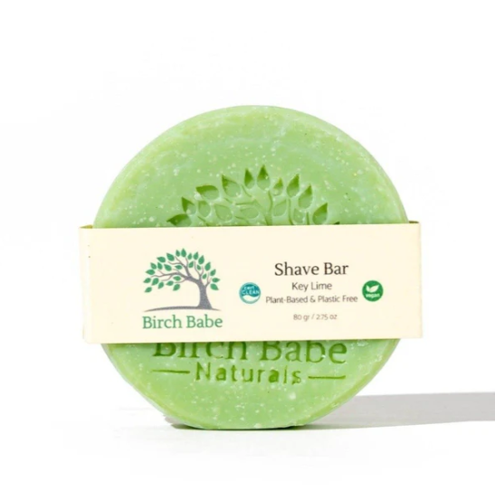 Plant-based round 'Key Lime' essential oil  Shave Bar made in Canada by Birch Babe