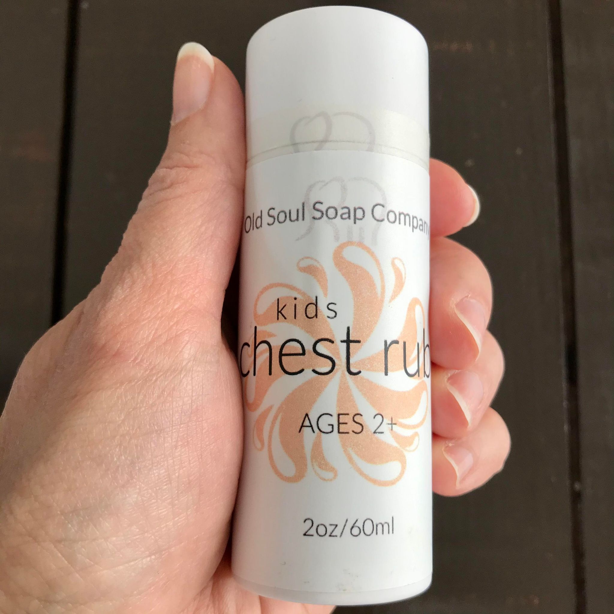 Natural chest rub balm 60 ml for kids comes in a compostable push up cardboard tube and is made in Canada by the Old Soul Soap Company