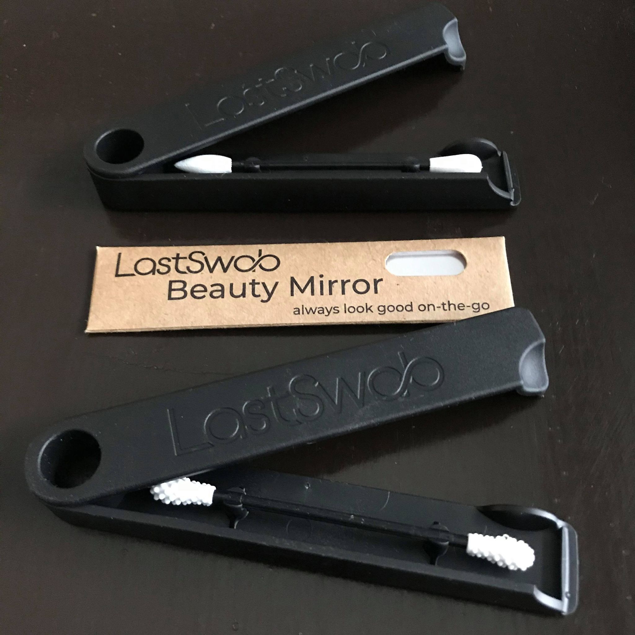 Last Swab regular and beauty style reusable cotton swabs in black cases with an add on beauty mirror option