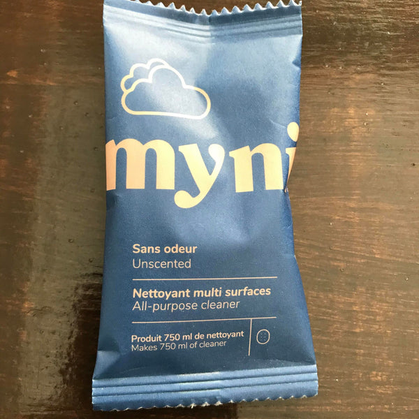 Unscented all purpose cleaning tablet in compostable packaging made in canada by myni