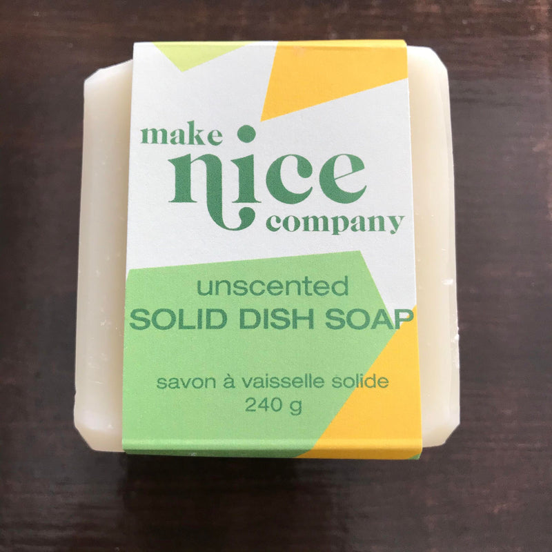 Activated charcoal solid dish soap cube 240 g made in Canada by the Make Nice Company