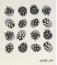 More Joy 20 x 17 cm Swedish cloth with black pinecones on a white background