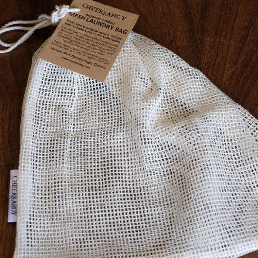 Regular sized organic cotton mesh laundry bag 10"x 9" made in Canada by Cheeks Ahoy