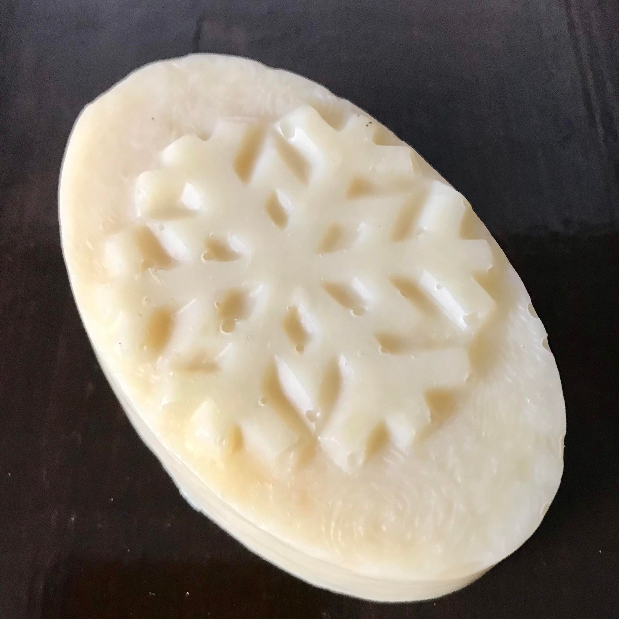 unpackaged oval snowflake soap made in canada by simply natural canada