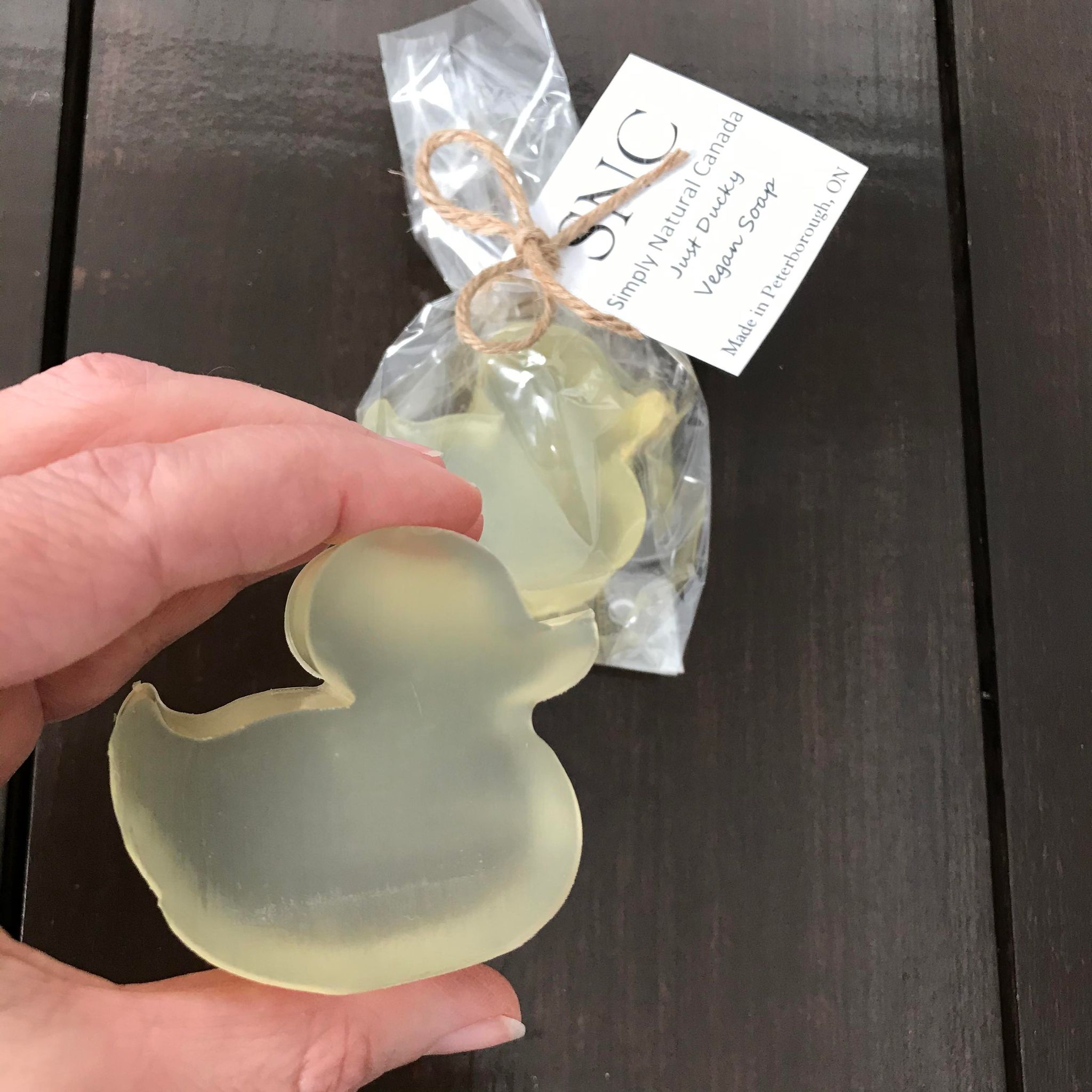 Canadian made vegetable glycerin yellow ducky soap in compostable bags made by Simply Natural Canada in small batches