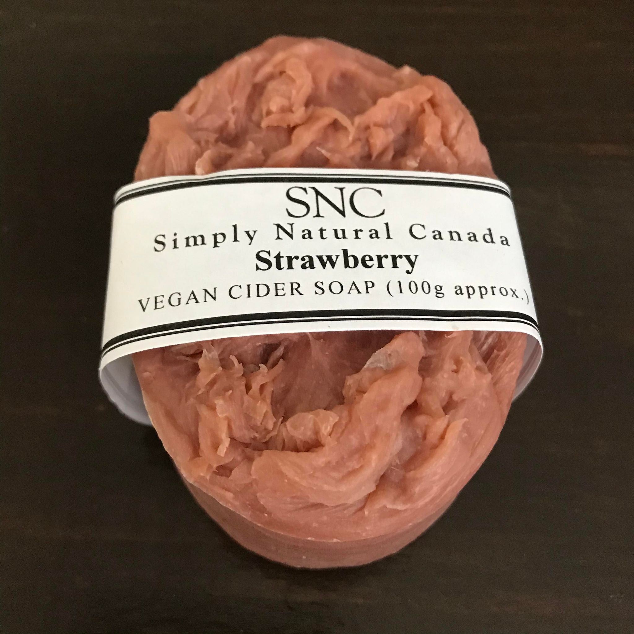 Canadian made Simply Natural Canada artisan strawberry cider vegan 100 g oval soap with rough top