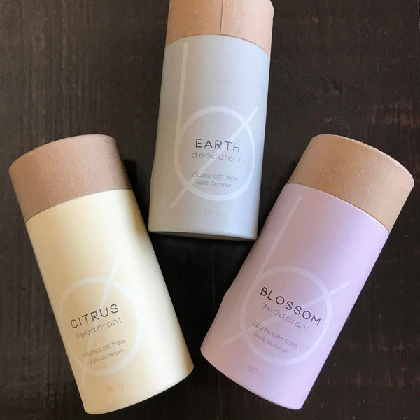  aluminum free natural deodorant in compostable tubes made in canada by bottle none